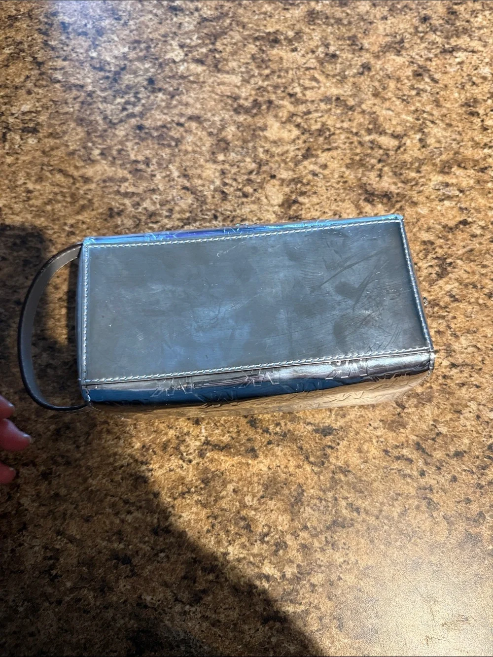 Michael Kors Metallic Silver MK Embossed Cosmetic Case